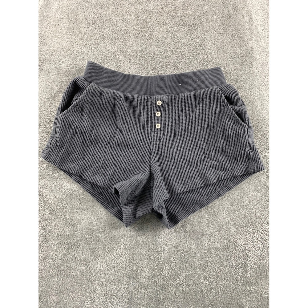 Auden Womens Waffle Knit Lounge Shorts Charcoal Gray Henley XS VN1975329